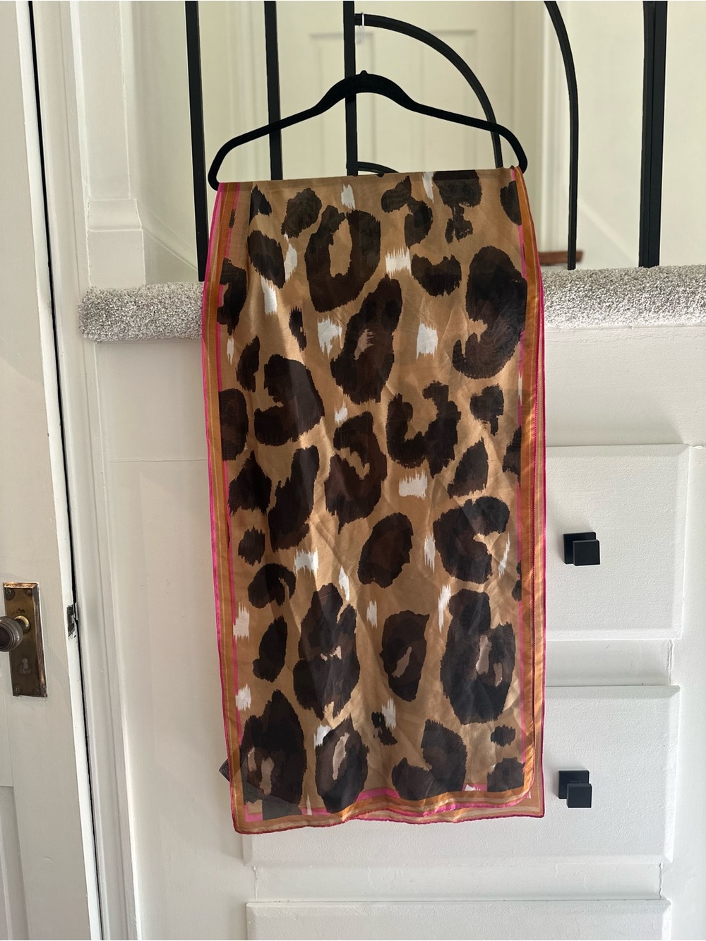 Vince Camuto Leopard Print Sheer Scarf with Pink Trim
